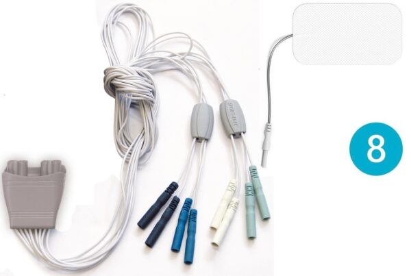 Câbles de remplacement pour Electrostimulateur Multisport Pro Precision Sport-Elec + 8 electrodes rectangulaires 89 X 50 mm