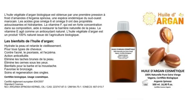 Aceite de argán bio 500 ml 100% puro